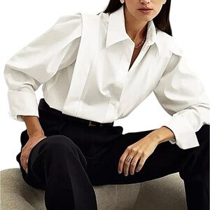 Commense pure cotton crisp white puff sleeve minimal old money blouse XS